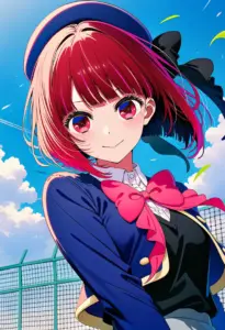 屋上にいる制服姿の有馬かな、バストアップ