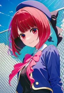 屋上にいる制服姿の有馬かな、バストアップ