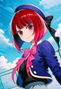 屋上にいる制服姿の有馬かな、バストアップ