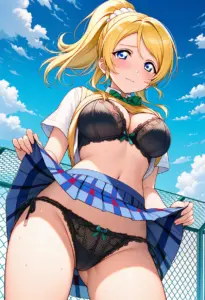 屋上で下着を露出させられる夏服姿の絢瀬絵里