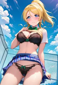 屋上で下着を露出させられる夏服姿の絢瀬絵里