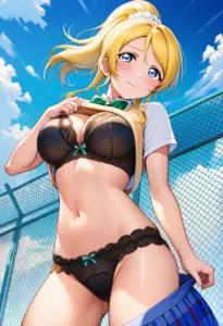 屋上で下着を露出させられる夏服姿の絢瀬絵里