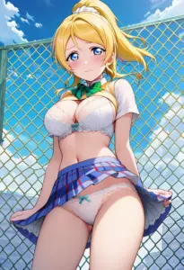 屋上で下着を露出させられる夏服姿の絢瀬絵里