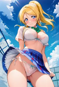 屋上で下着を露出させられる夏服姿の絢瀬絵里