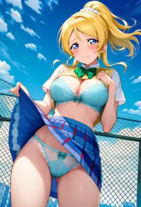 屋上で下着を露出させられる夏服姿の絢瀬絵里