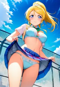 屋上で下着を露出させられる夏服姿の絢瀬絵里