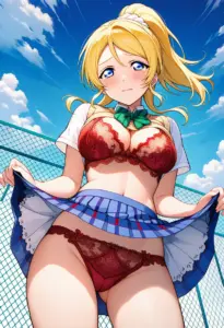 屋上で下着を露出させられる夏服姿の絢瀬絵里