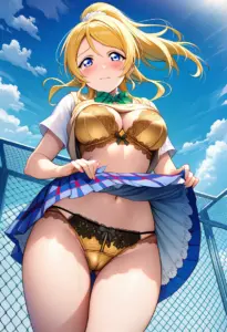 屋上で下着を露出させられる夏服姿の絢瀬絵里