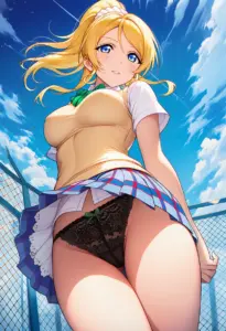 屋上にいる夏服姿の絢瀬絵里のパンチラ