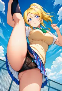 屋上にいる夏服姿の絢瀬絵里のパンチラ