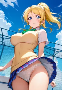屋上にいる夏服姿の絢瀬絵里のパンチラ