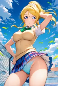 屋上にいる夏服姿の絢瀬絵里のパンチラ