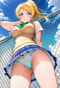 屋上にいる夏服姿の絢瀬絵里のパンチラ