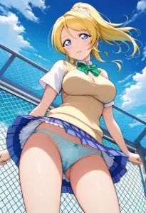 屋上にいる夏服姿の絢瀬絵里のパンチラ