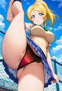 屋上にいる夏服姿の絢瀬絵里のパンチラ