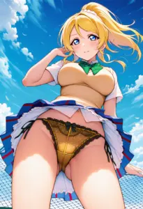 屋上にいる夏服姿の絢瀬絵里のパンチラ