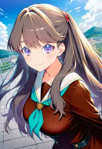 屋上にいる冬服姿の藤島慈、バストアップ
