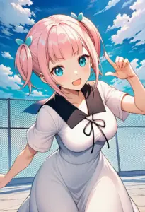 屋上にいる夏服姿の藤原萌葉