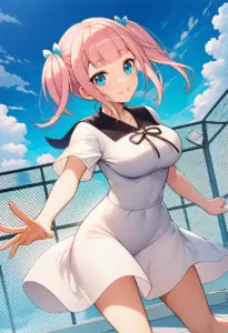 屋上にいる夏服姿の藤原萌葉