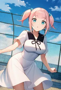 屋上にいる夏服姿の藤原萌葉
