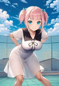 屋上にいる夏服姿の藤原萌葉