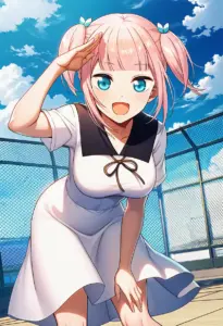 屋上にいる夏服姿の藤原萌葉