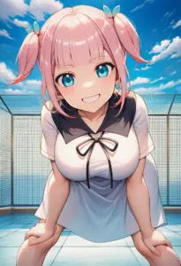 屋上にいる夏服姿の藤原萌葉