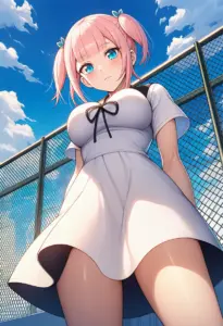 屋上にいる夏服姿の藤原萌葉