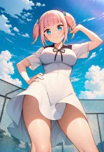 屋上にいる夏服姿の藤原萌葉