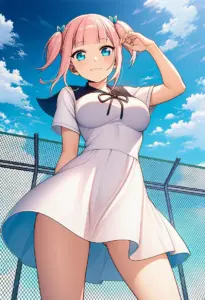 屋上にいる夏服姿の藤原萌葉