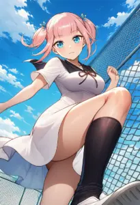 屋上にいる夏服姿の藤原萌葉