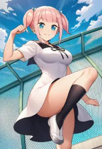 屋上にいる夏服姿の藤原萌葉