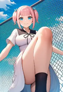 屋上にいる夏服姿の藤原萌葉