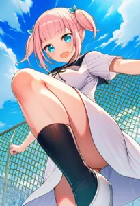 屋上にいる夏服姿の藤原萌葉
