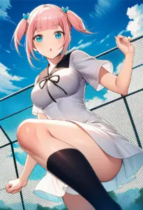 屋上にいる夏服姿の藤原萌葉