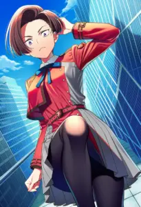 屋上にいる冬服姿の春川フキ
