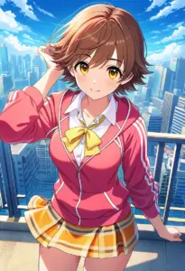 屋上にいる制服姿の本田未央