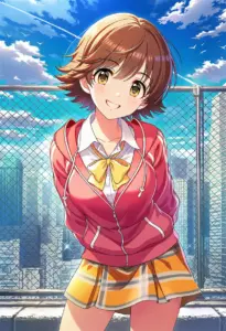 屋上にいる制服姿の本田未央