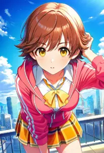 屋上にいる制服姿の本田未央