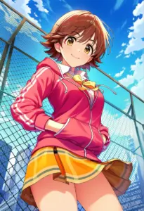 屋上にいる制服姿の本田未央