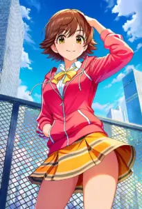 屋上にいる制服姿の本田未央