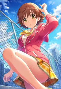 屋上にいる制服姿の本田未央