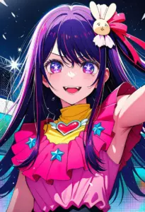 ステージにいるアイドル衣装の星野アイ、涙のバストアップ