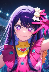 ステージにいるアイドル衣装の星野アイ、涙のバストアップ