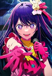 ステージにいるアイドル衣装の星野アイ、涙のバストアップ