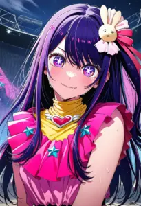 ステージにいるアイドル衣装の星野アイ、涙のバストアップ