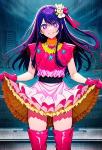 ステージで雨に打たれるアイドル衣装の星野アイ