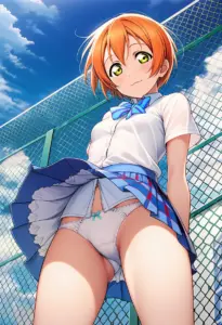 屋上にいる夏服姿の星空凛のパンチラ