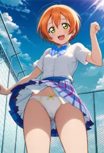 屋上にいる夏服姿の星空凛のパンチラ