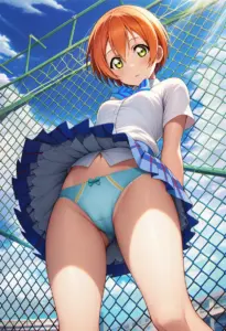 屋上にいる夏服姿の星空凛のパンチラ